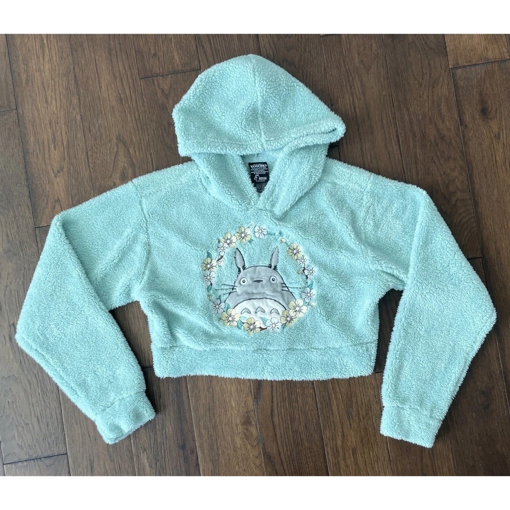 Cozy Soft Sherpa Oversized Lounge Crop Top Hoodie Mint Pistachio Green Totoro XL